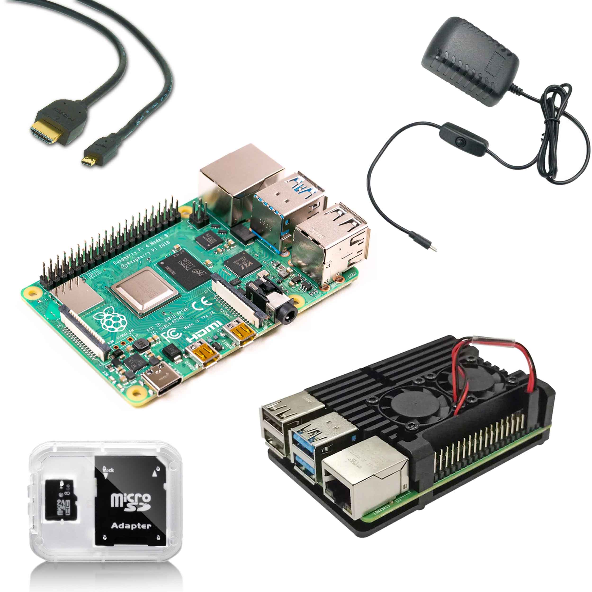 MarsKit Raspberry Pi 4 Model B Starter Kit (8GB RAM) / High-Gloss  Transparent Case with Low Noise Bearing System Fan and Set of Heat  Sinks/Raspberry