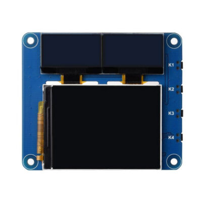 Vorderseite: OLED/LCD-HAT. Vorderseite Raspberry Pi bei ausgeschaltetem Bildschirm