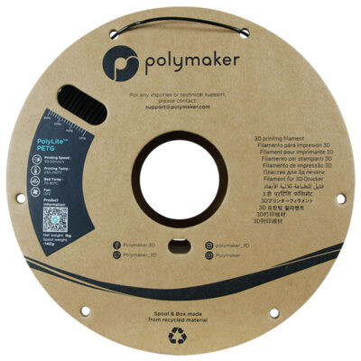 Spule aus Polymaker-Filament – ​​PolyLite PETG Schwarz – 1,75 mm – 1 kg
